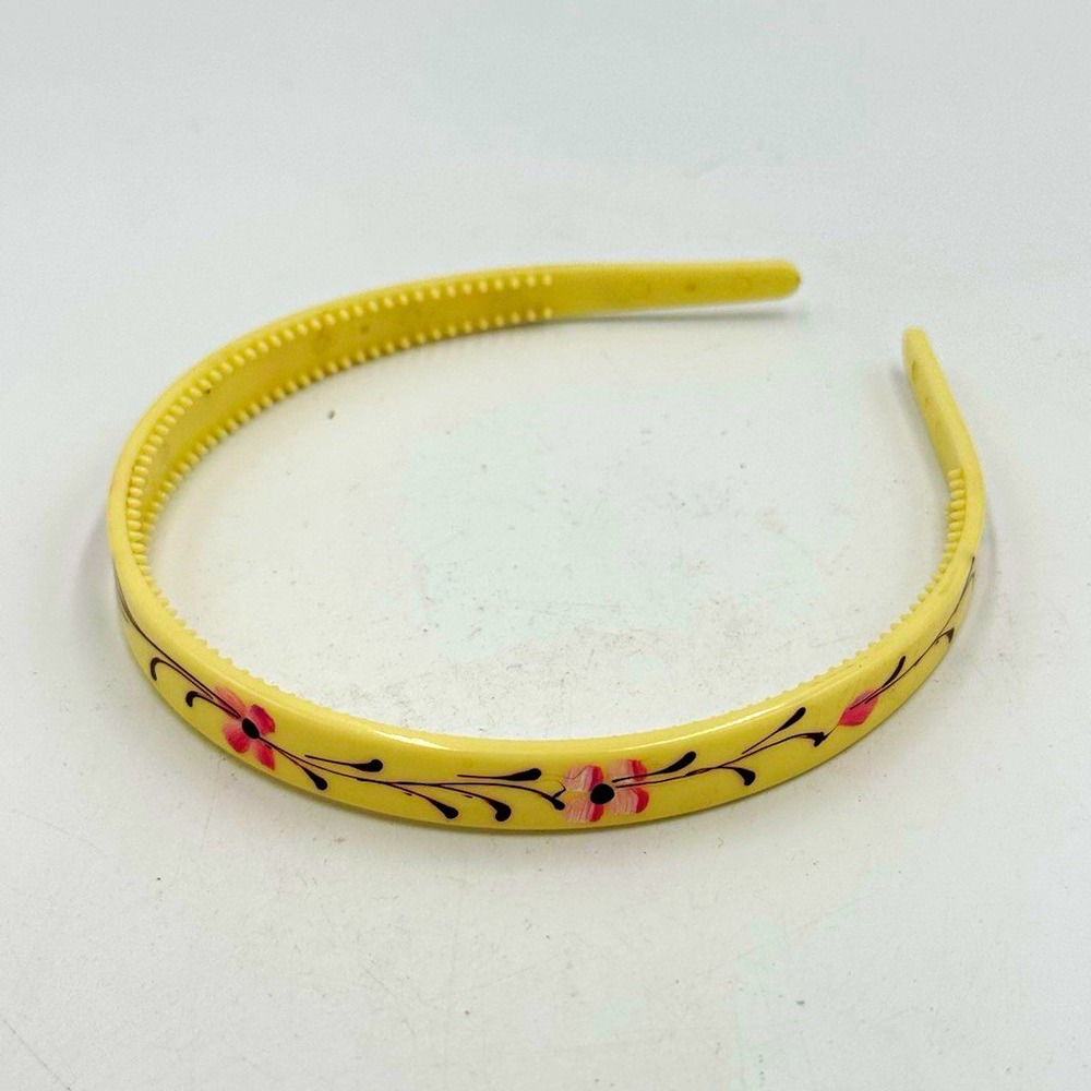 Vintage cream Plastic Floral Headband w/ Teeth Comb Painted Acccents